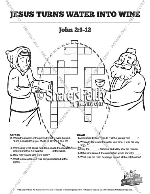 Jesus turns water into wine sunday school coloring pages â