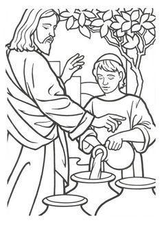 Miracles of jesus is turn water into wine coloring page jesus coloring pages sunday school coloring pages miracles of jesus