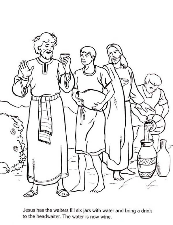 Miracles of jesus coloring page water to wine