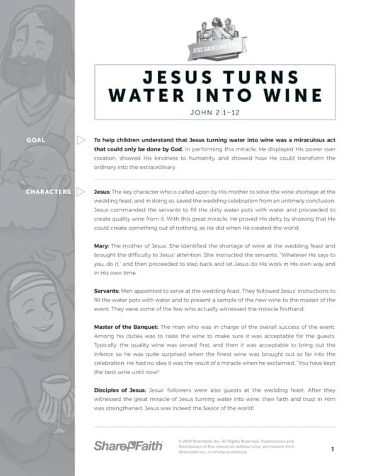 Jesus turns water into wine sunday school coloring pages â