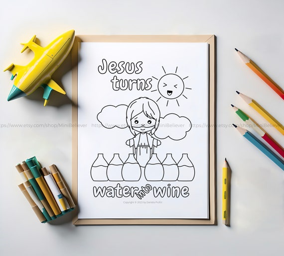 Jesus turns water into wine wedding at cana bible coloring pages childrens scripture coloring christian kids activities sunday craft