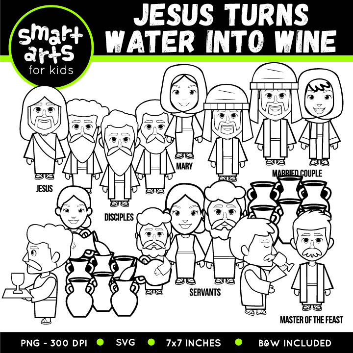 Jesus turns water into wine clip art