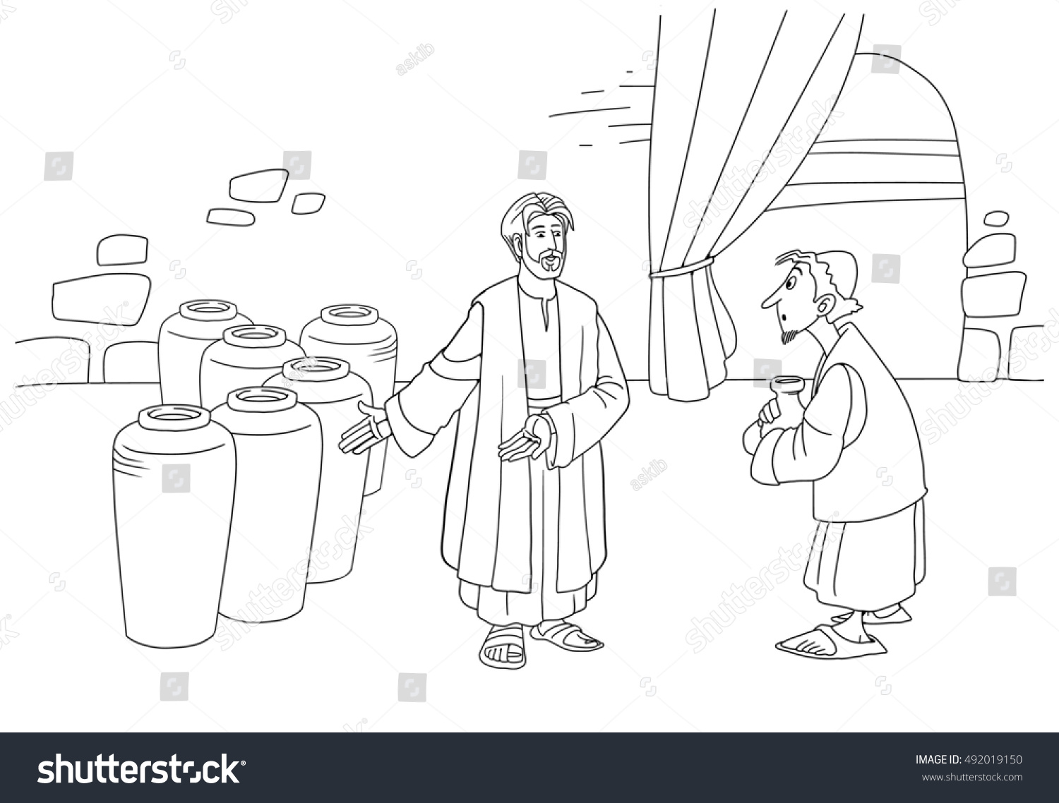 Jesus transform water into wine wedding stock illustration