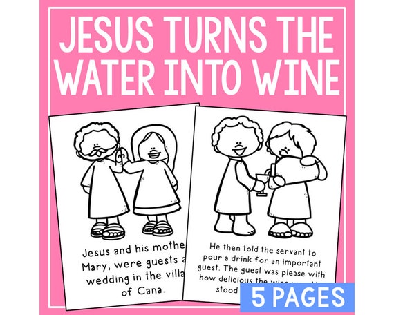 Jesus turns the water into wine bible story posters activity homeschool printable bible study for kids sunday school bulletin board