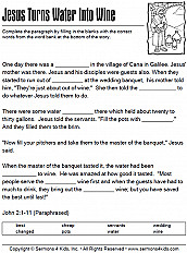 Jesus turns water into wine childrens sermons from