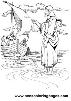 Jesus walks on water coloring page