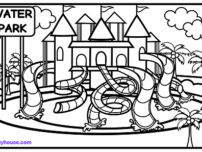 Theme park water park and playgrounds rainbow playhouse ride drawing easy drawings theme park