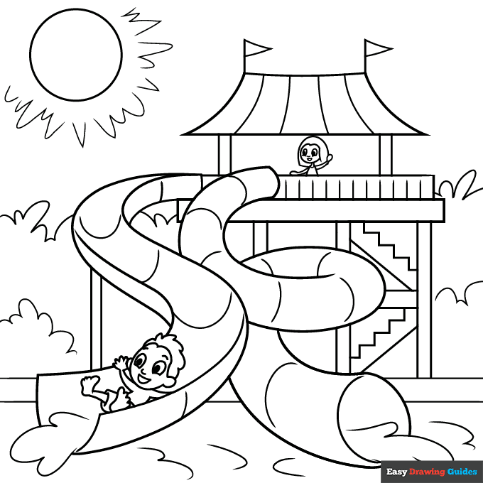 Water slide coloring page easy drawing guides