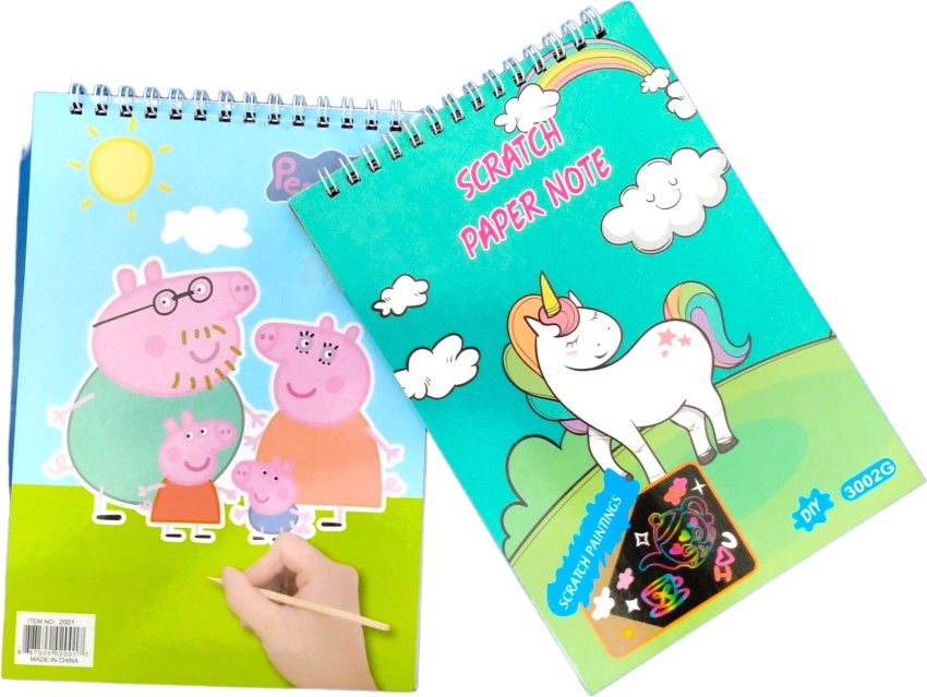 Caught trendy bo of peppa pig unicorn scratch paper drawing book for kids pack of theme scrapbook kit price in india