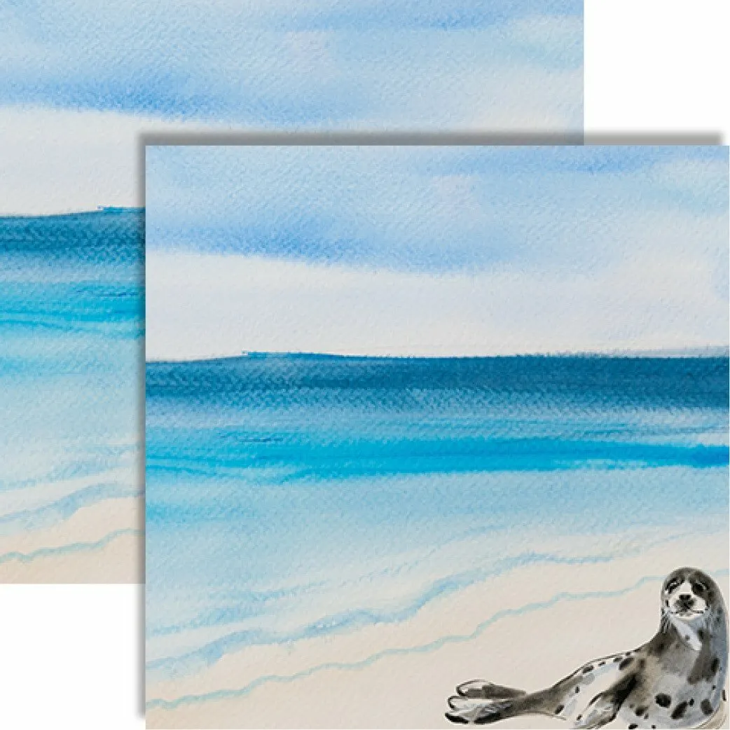 Reminisce seaside watercolor seal beach scrapbook paper pcs