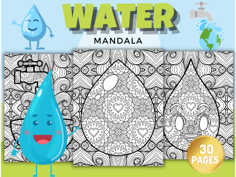 Water earth day mandala coloring sheets pages