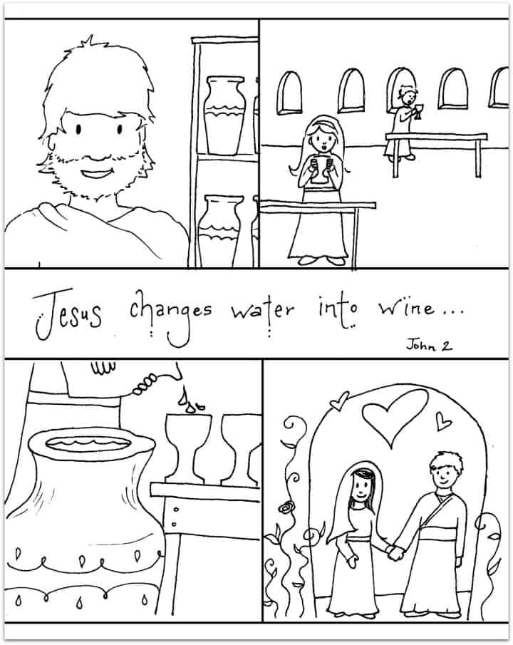 Jesus turns water into wine coloring pages