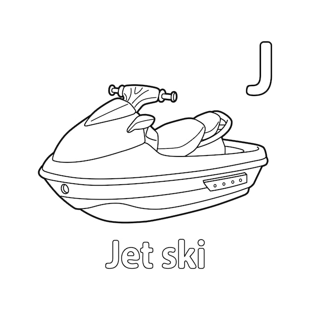 Premium vector jet ski alphabet abc coloring page j