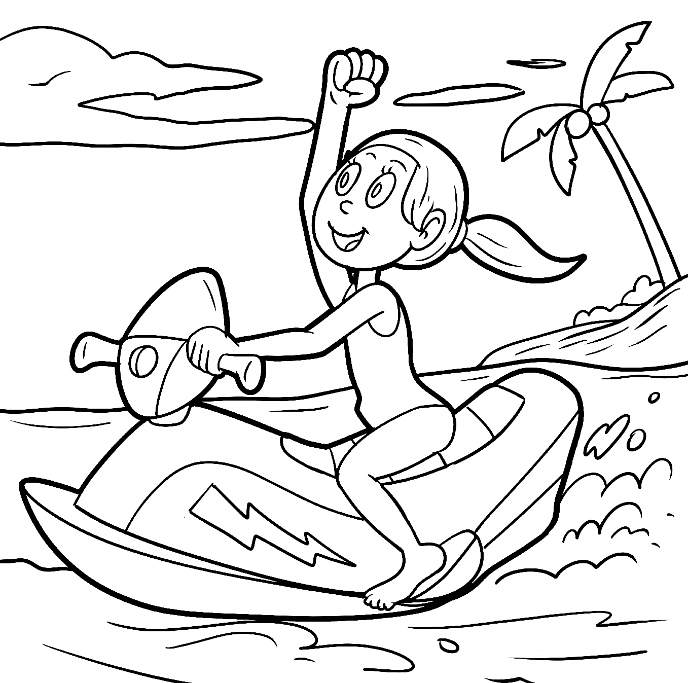 Jet ski girl coloring page