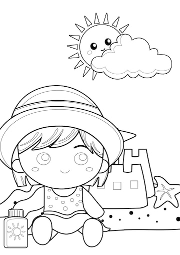 Premium vector coloring pages for kids a page beach theme