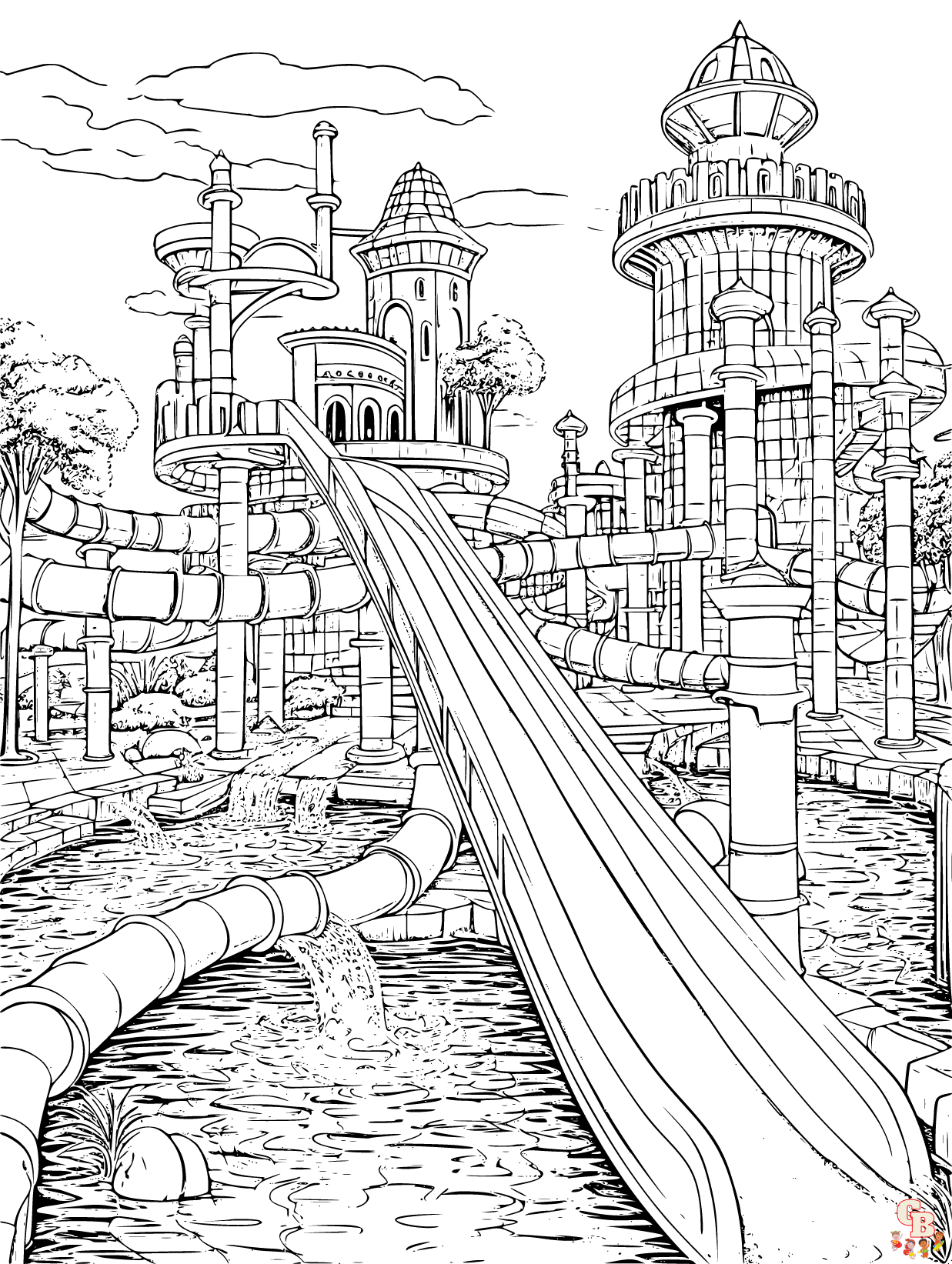 Printable waterpark coloring pages free for kids and adults