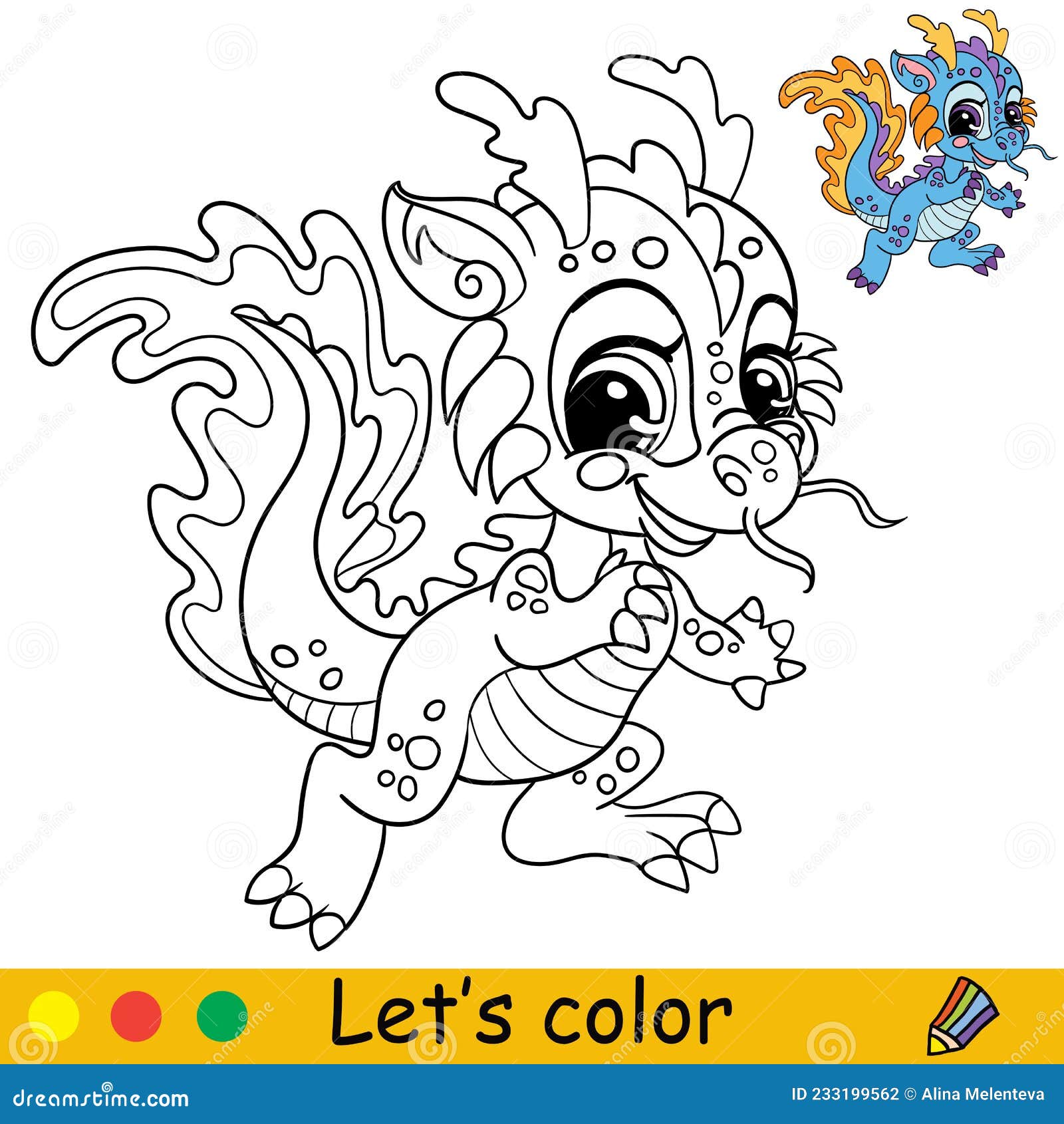 Cartoon cute and funny water dragon coloring stock vector