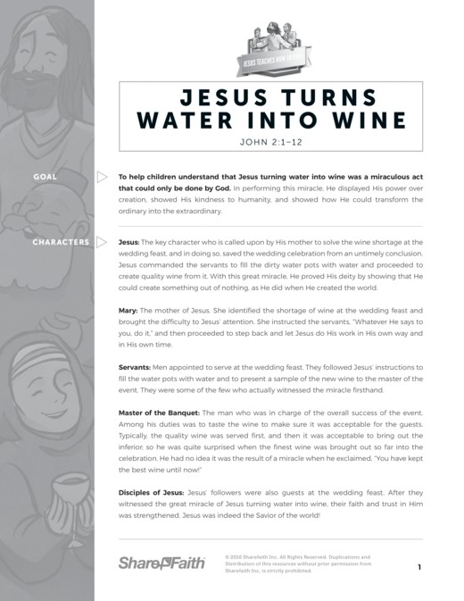 Jesus turns water into wine sunday school coloring pages clover media