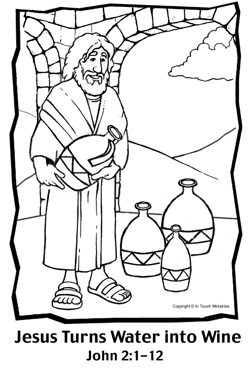 Water into wine coloring page sunday school coloring pages bible coloring pages water into wine