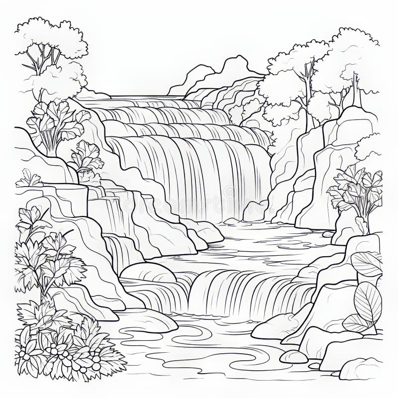 Waterfall coloring stock illustrations â waterfall coloring stock illustrations vectors clipart