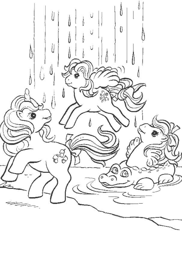 Ponies and waterfall coloring pages