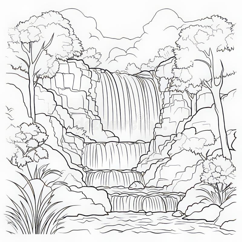 Waterfall coloring stock illustrations â waterfall coloring stock illustrations vectors clipart