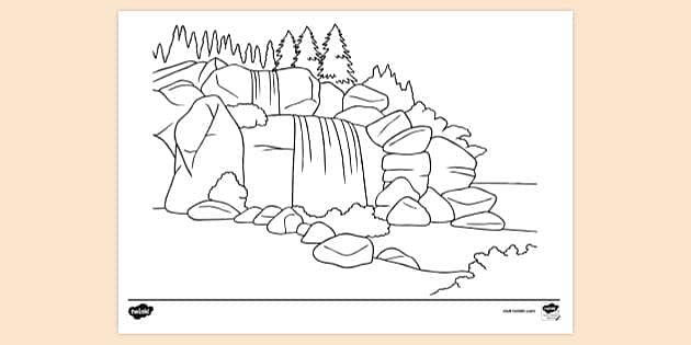 Printable waterfall louring page for kids