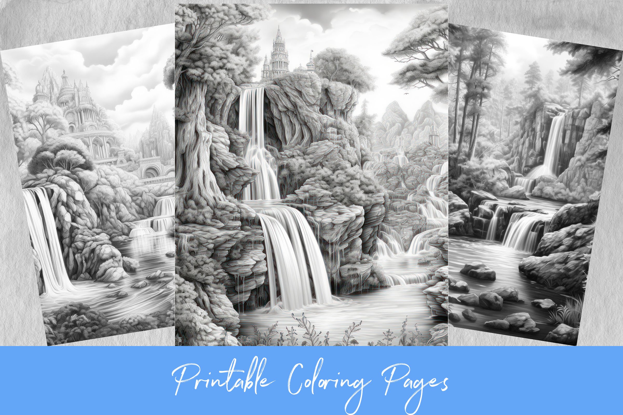 Fantasy waterfall coloring pages