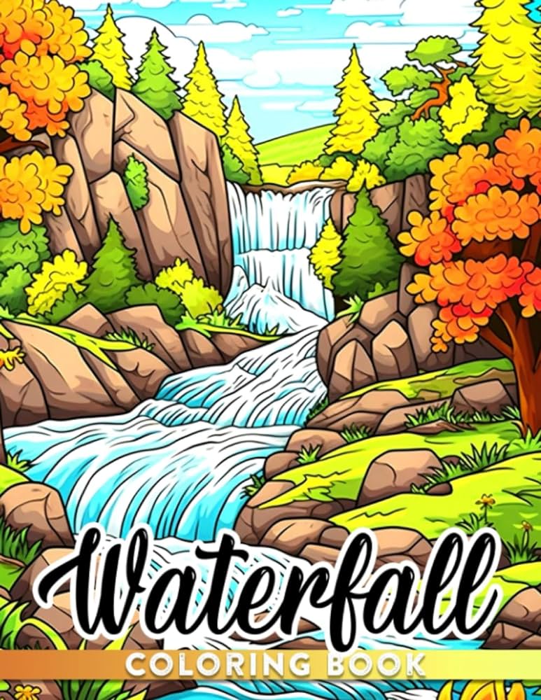 Waterfall coloring book relax with illustrated pages of natural beauty for teens and children to color in this nature