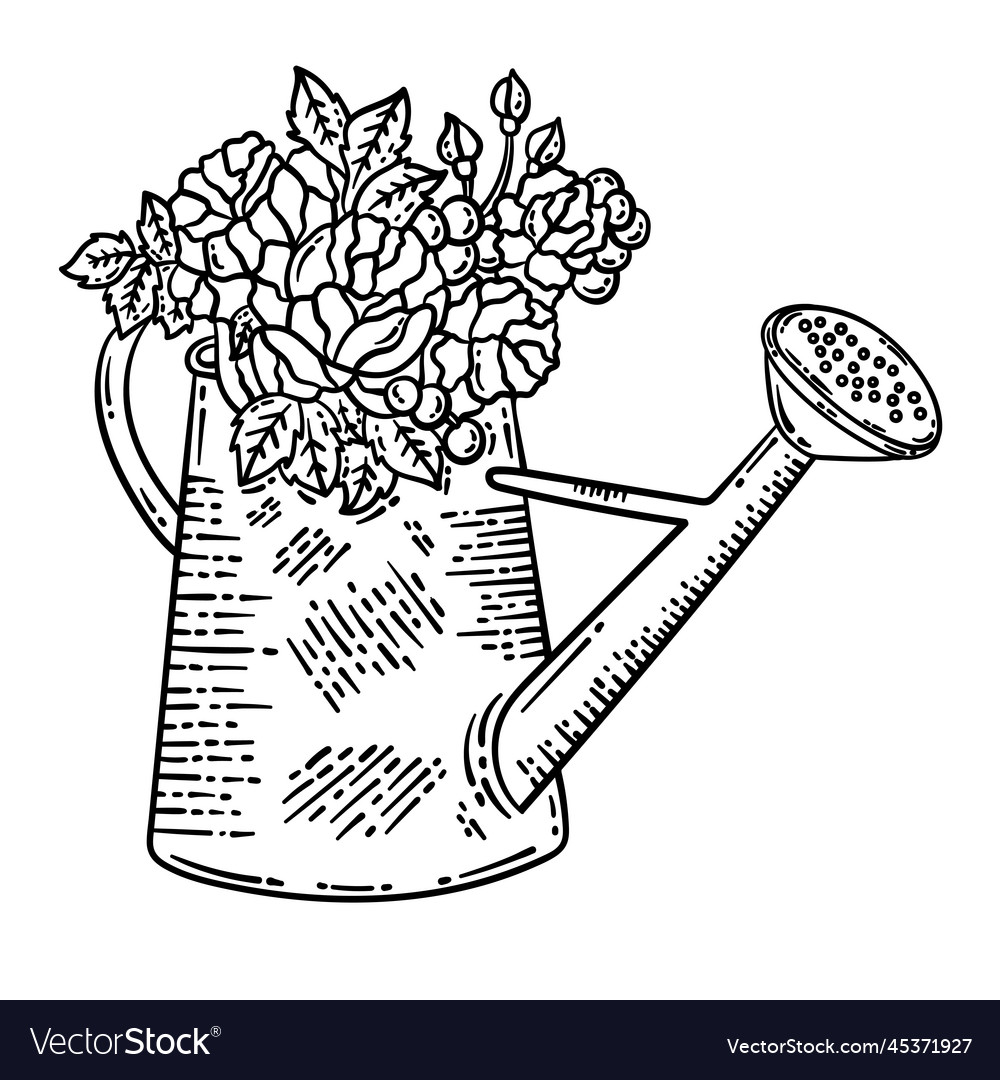 Watering can flower spring coloring page for adult