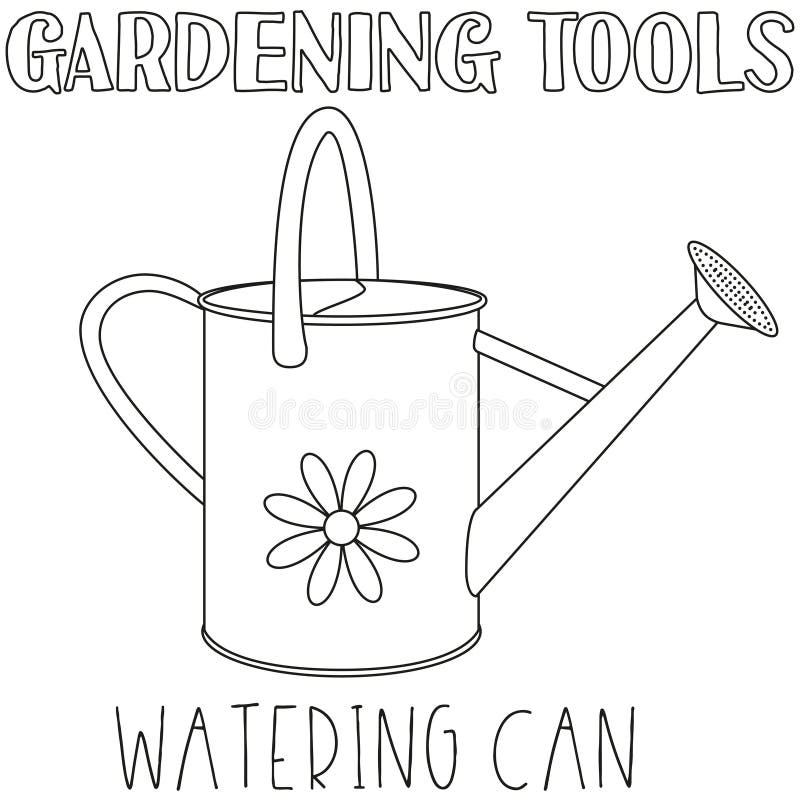 Line art black and white watering can stock illustration