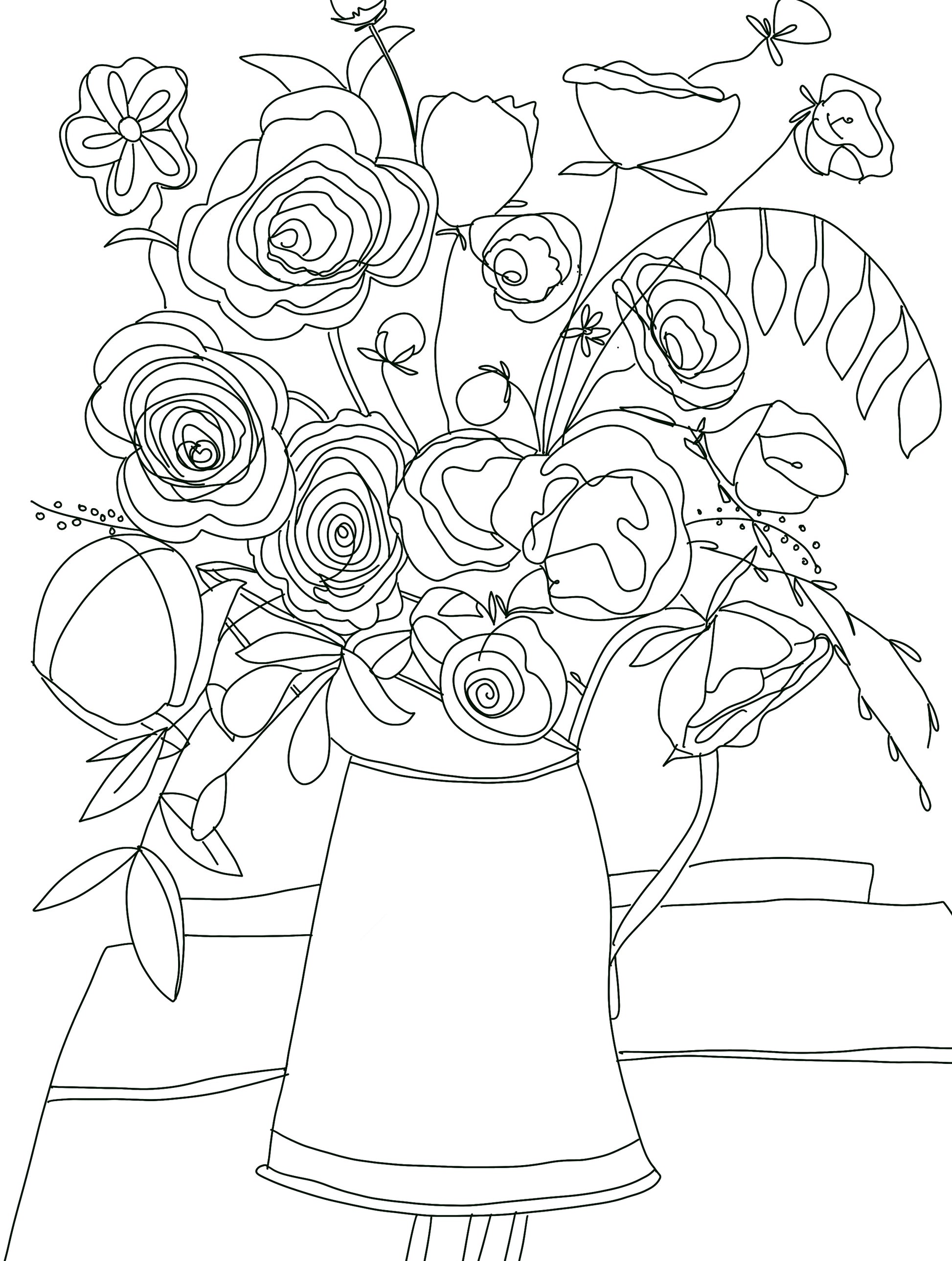 Flowers in a watering can digital coloring page for procreate â pincurl girls