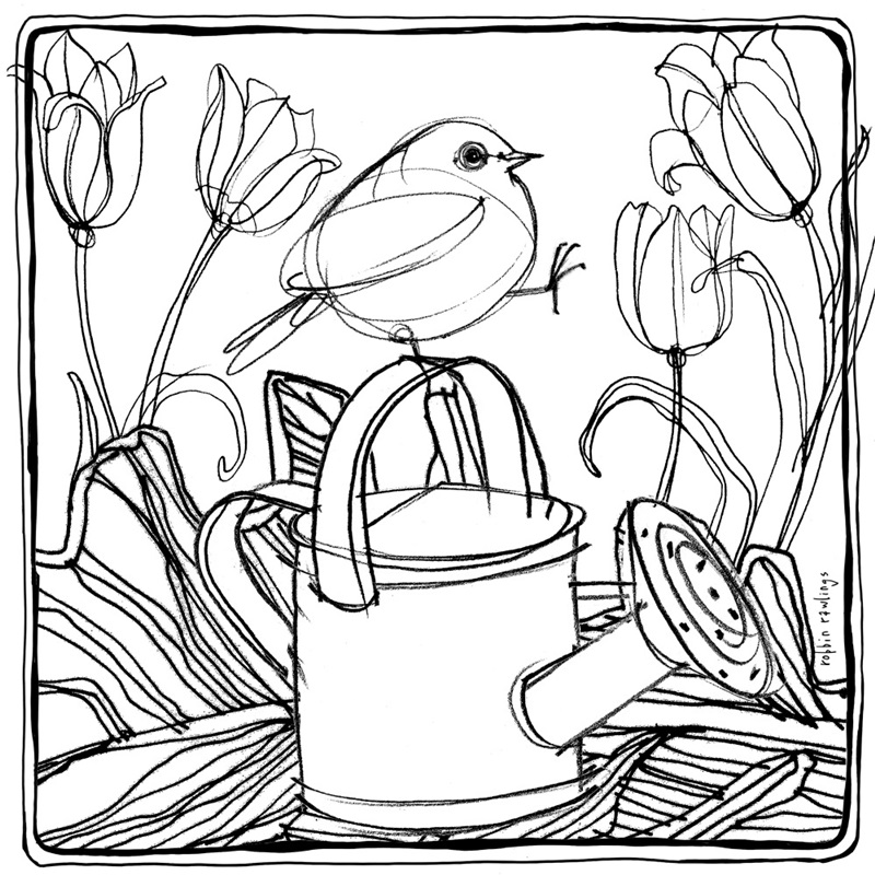 Bird and watering can