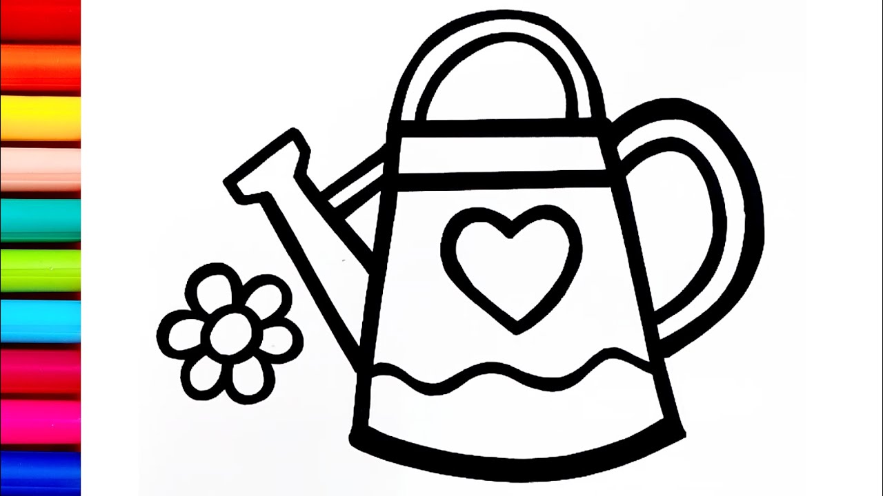 Watering can drawing colouring and painting for kids toddlers how to draw watering can drawing