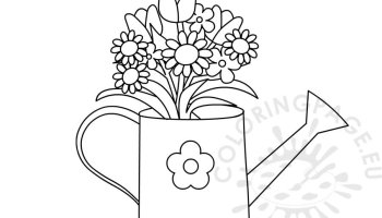 Spring watering can with flower coloring page