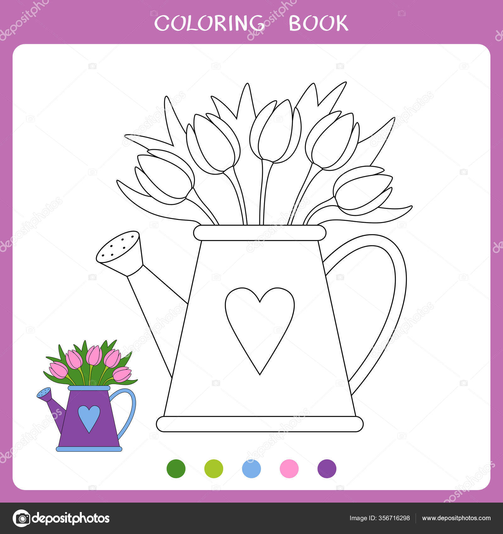 Simple educational game kids vector illustration tulip bouquet watering can stock vector by olyarutayandexru