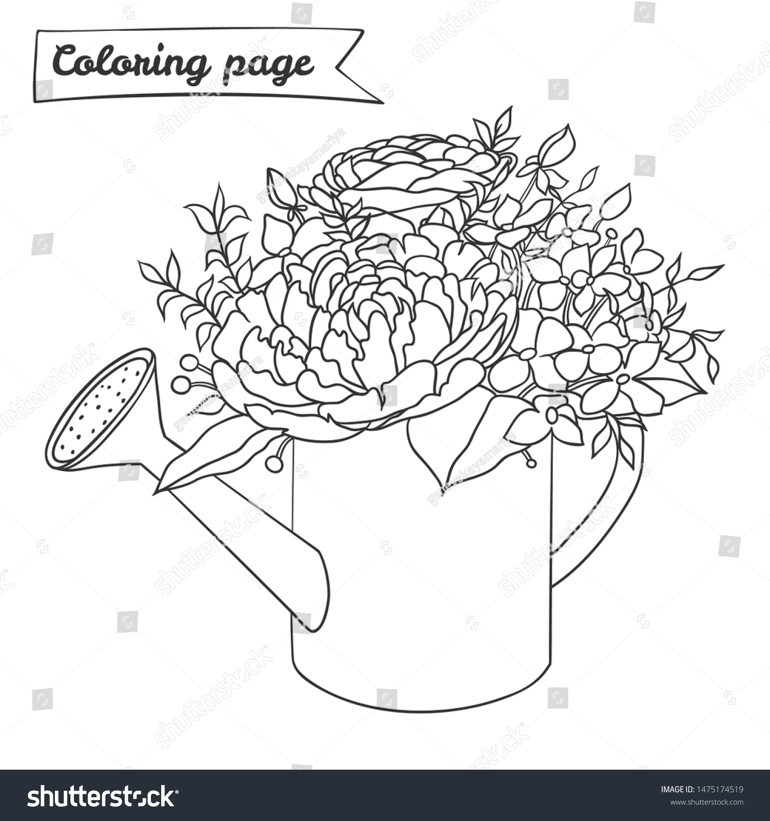 Coloring beautiful watering can flowers great stock vector royalty free