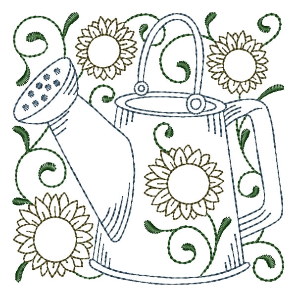 Contour garden watering can designs for embroidery machines