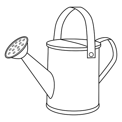 Coloring page with watering can colorless cartoon garden watering can template of coloring book with gardening tool to water the plants and flowers practice worksheet or antistress page for kids stock illustration