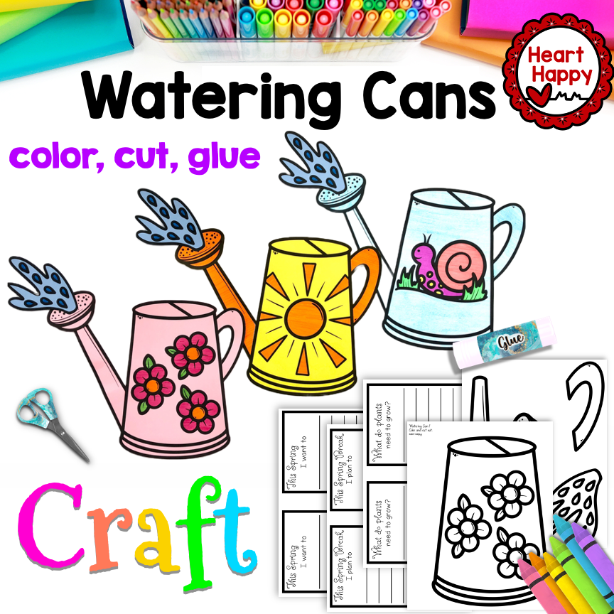 Watering can spring craft with optional writing prompts made by teachers