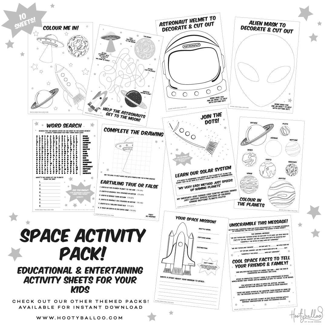 Free space activity sheets pack digital downloadâ