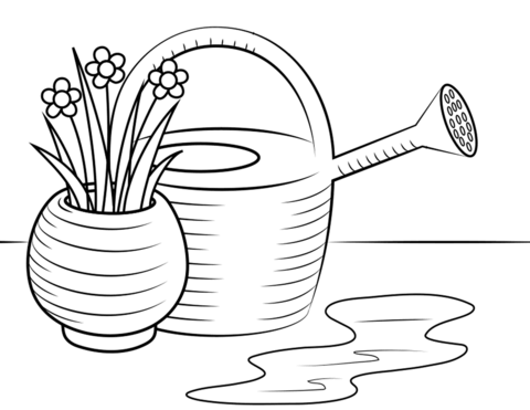 Watering cane with flowers coloring page free printable coloring pages