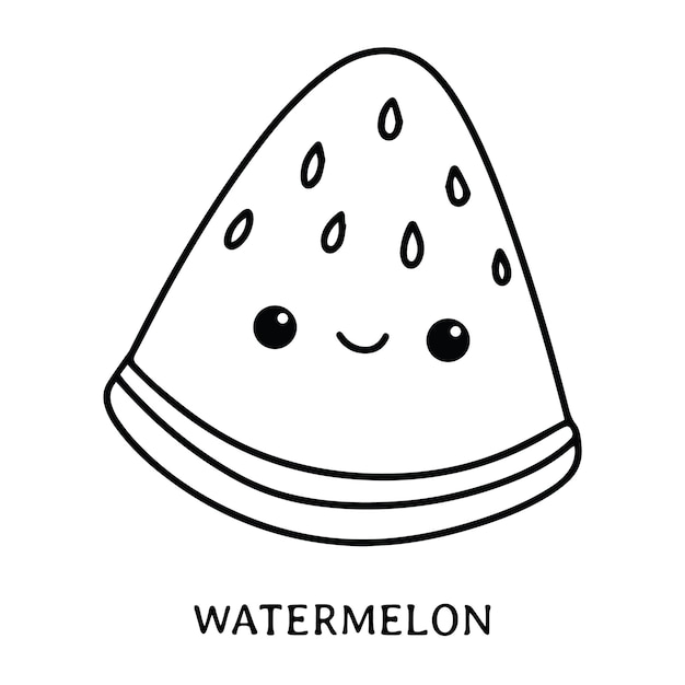 Premium vector watermelon coloring page for kids with the word w