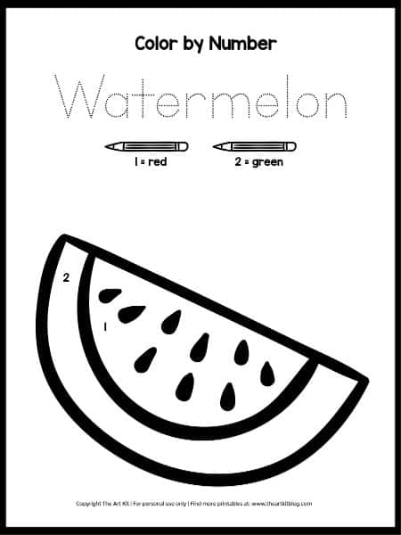 Free printable color by number printable watermelon coloring page