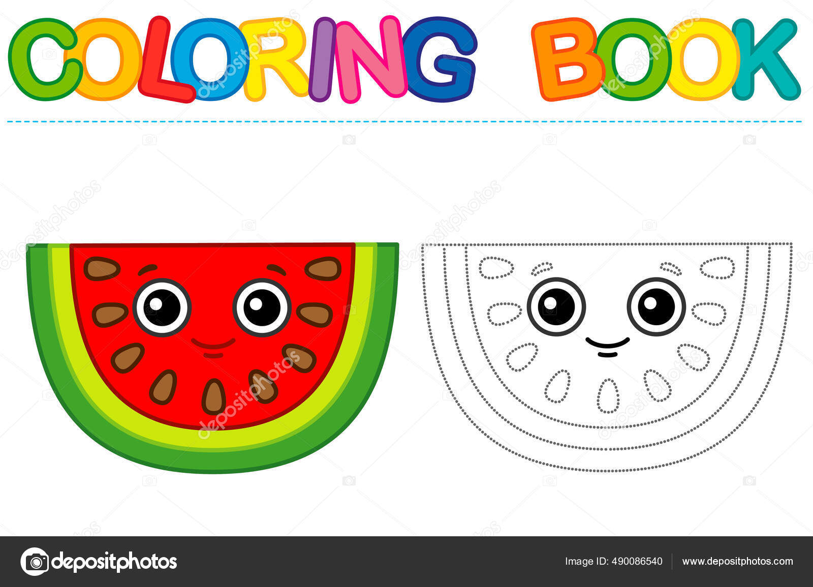 Coloring page funny smiling red slice watermelon educational tracing coloring stock vector by natasha