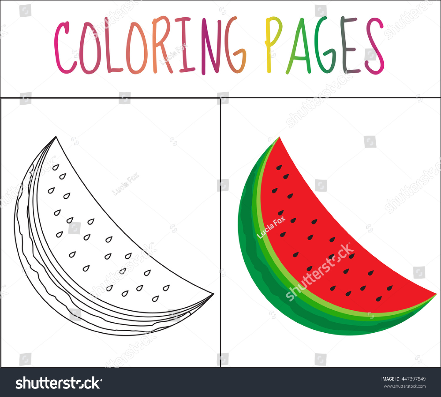 Coloring book page watermelon sketch color stock vector royalty free