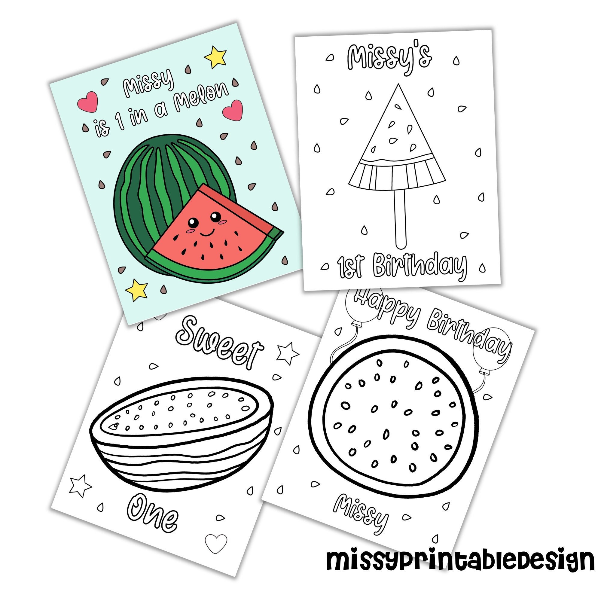 Personalized watermelon party coloring pages custom watermelon birthday party coloring pages one in a melon theme coloring pages for kids