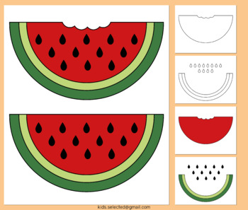 Watermelon craft template printable summer activities cut paste beach day picnic