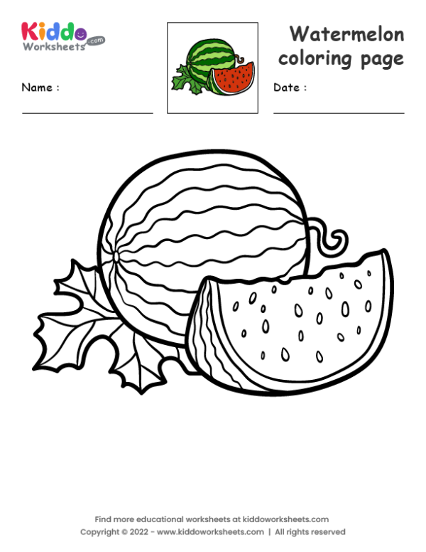Free printable watermelon coloring page worksheet