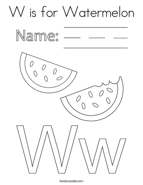 W is for watermelon coloring page